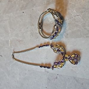 Outstanding  vintage canary yellow and purple rhinestone necklace and bracelet